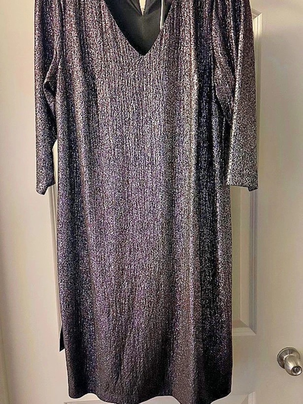 Lane Bryant Black & Purple Midi Dress. Size 14/16, V- neck, and  new with tag.